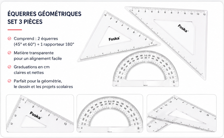 Equerres géométriques - Jeu de 3 pièces
