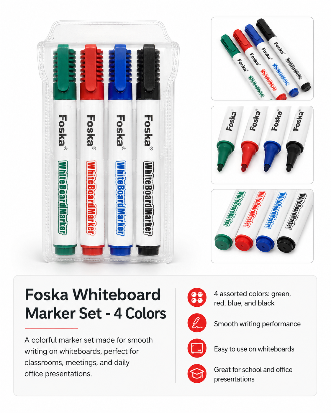 Jeu de 4 marqueurs FOSKA pour tableau blanc