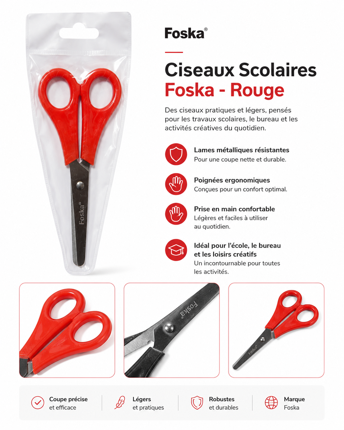 Ciseaux scolaires Foska · Ciseaux scolaires Foska - Rouge
