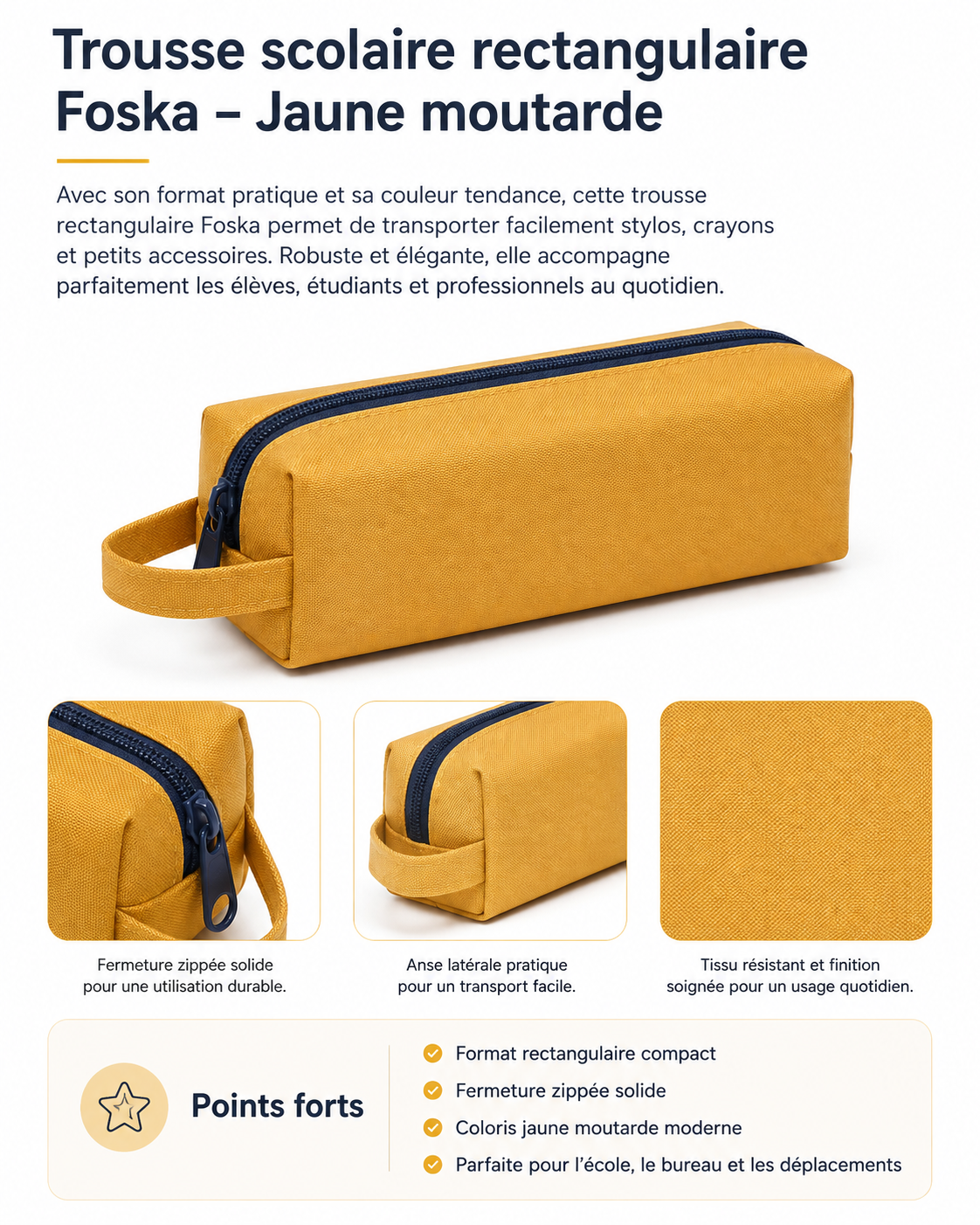 Trousse Foska design bleu marine avec détails dorés