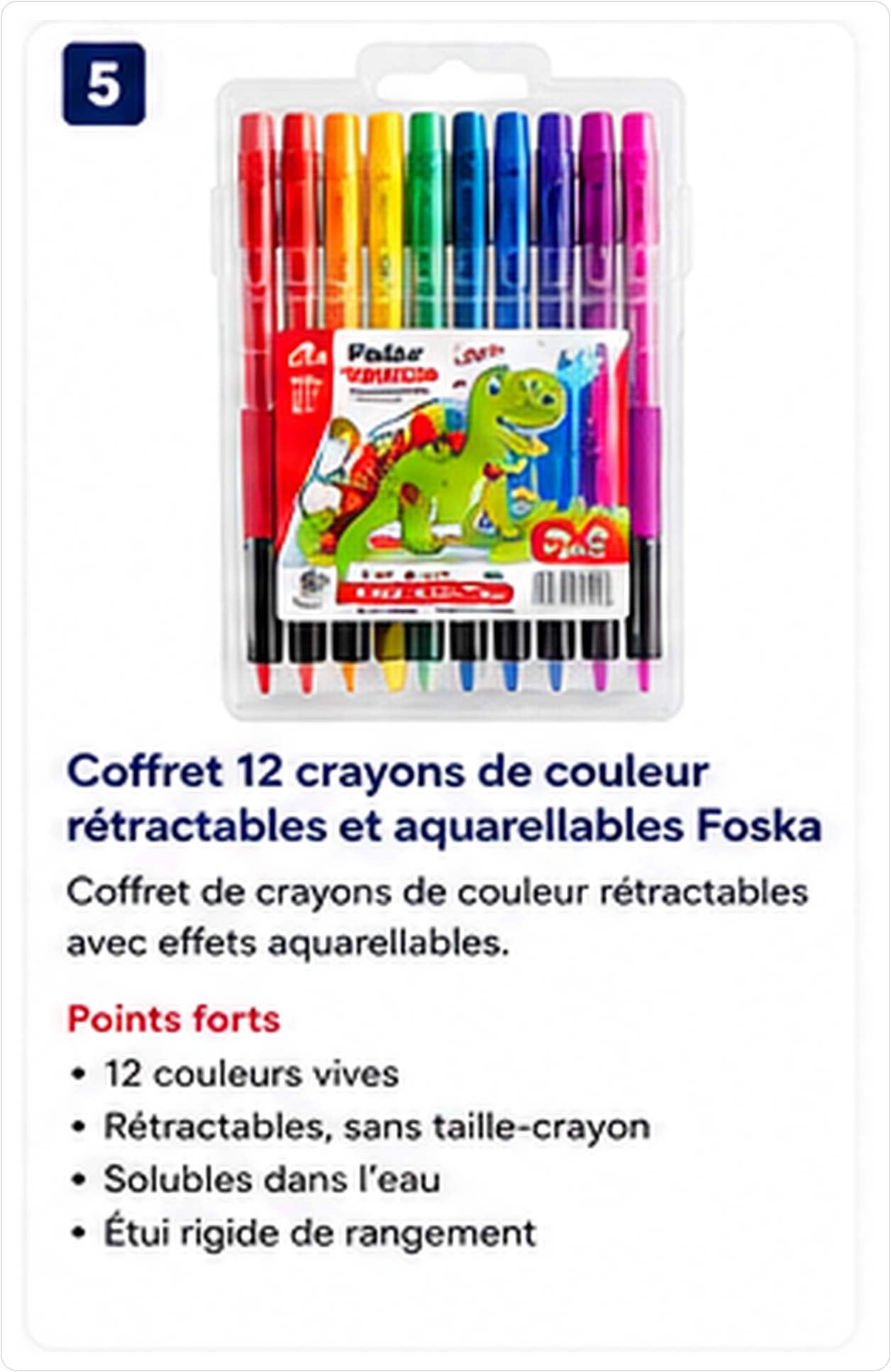 Coffret 12 crayons de couleur rétractables et aquarellables Foska