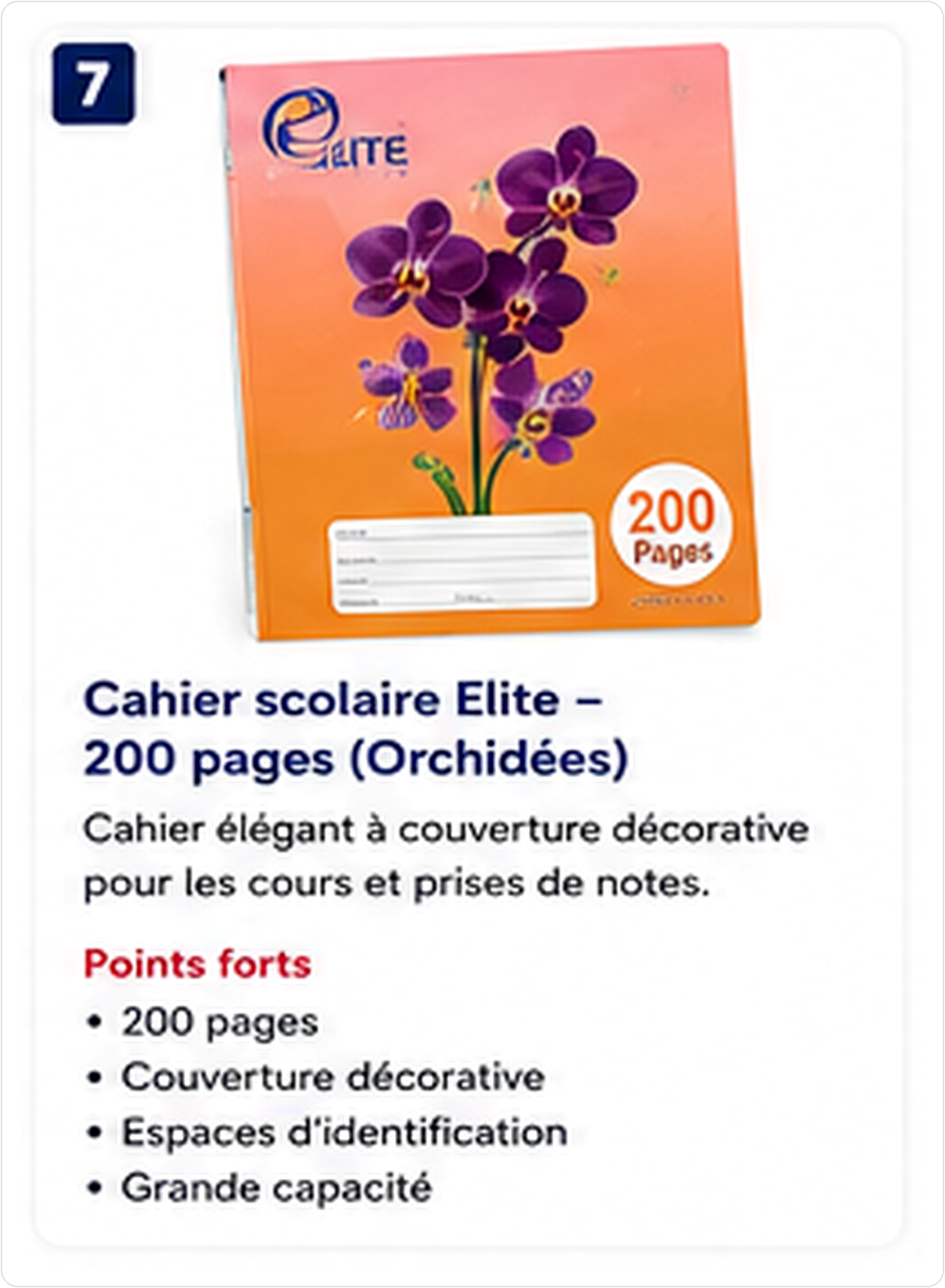 Cahier scolaire Elite 200 pages - Orchidées