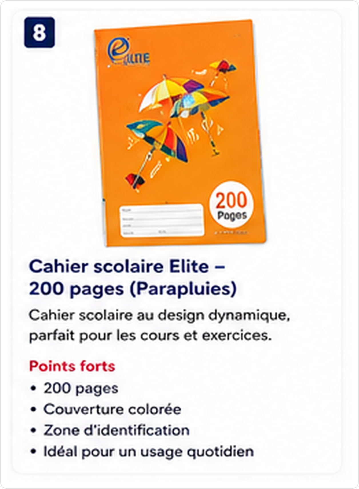 Cahier scolaire Elite 200 pages - Couverture colorée Parapluies
