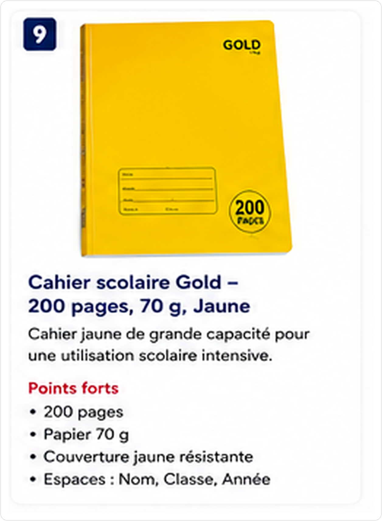 Cahier scolaire Gold - 200 pages, 70g, Jaune