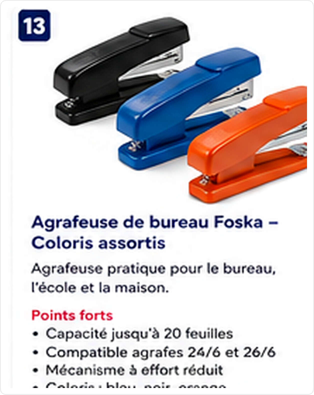 Agrafeuse de bureau Foska - Coloris assortis