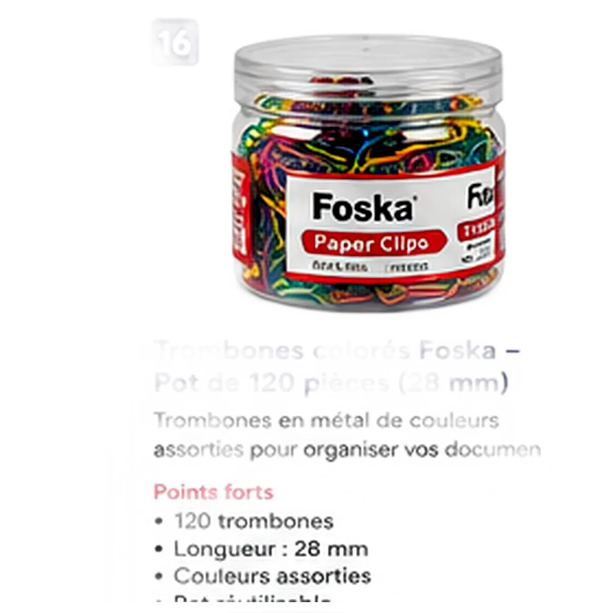 Trombones colorés Foska - Pot de 120 pièces (28 mm)