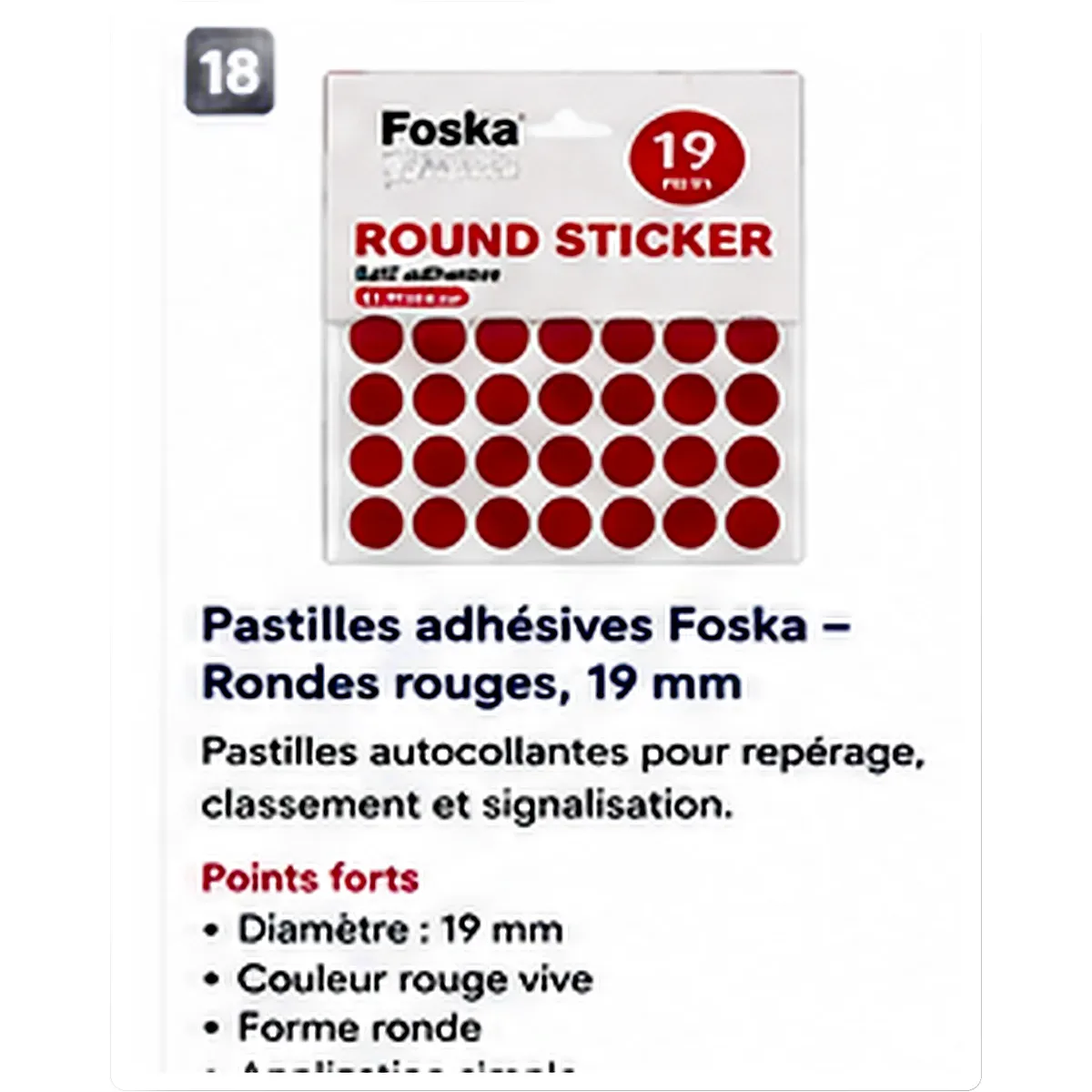Pastilles adhésives Foska rondes rouges 19 mm